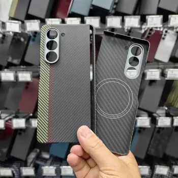 Чехол ZXKE из углеродного волокна для Samsung Galaxy Z Fold5 W24, встроенный железный лист, магнитный автомобильный держатель Magsafe 600D, корпус из арамидного волокна