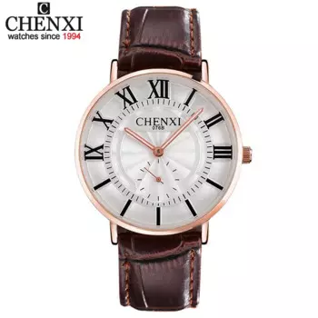 CHENXI 076B Роскошные Брендовые Часы мужские модные повседневные кварцевые часы Классические мужские наручные часы с ремешком из натуральной кожи
