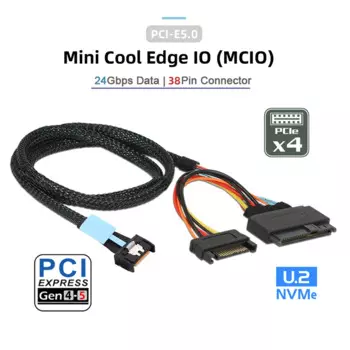 ChenYang PCI-E 5,0 MCIO 4X 38Pin SFF-TA-1016 to U.2 SFF-8639 кабель с SATA Power 0,5 M