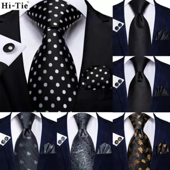 Черно-белый Шелковый Свадебный галстук в горошек для мужчин Hanky Cufflink подарок мужской галстук Gravata набор модный бизнес Прямая поставка Hi-Tie дизайн
