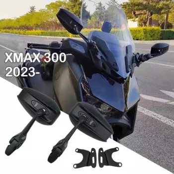 Черные мотоциклетные боковые зеркала заднего вида для Yamaha XMAX 300 2023, передний кронштейн, держатель заднего вида, кронштейн для зеркал заднего вида, 1 пара