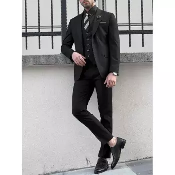 Черные приталенные мужские костюмы, элегантный костюм Homme, однобортный узкий 3-компонентный пиджак, брюки, жилет, наряды, мужская одежда Terno