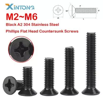 Черные винты M2-M6 с потайной головкой из нержавеющей стали 304