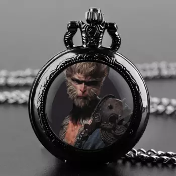 Черный Миф: WuKong стеклянный купол, винтажные кварцевые карманные часы с арабскими цифрами, ожерелье, подвеска, цепочка для часов, подарок для мужчин и мальчиков