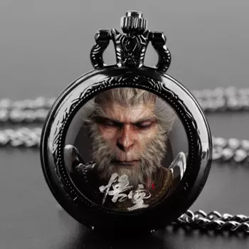 Черный Миф: WuKong стеклянный купол, винтажные кварцевые карманные часы с арабскими цифрами, ожерелье, подвеска, цепочка для часов, подарок для мужчин и мальчиков