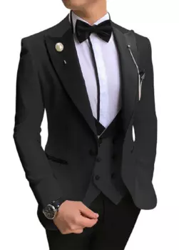 Черный мужской костюм с лацканами на заказ Terno Slim Groom Custom 3-х предметный свадебный мужской костюм Masculino (куртка + брюки + жилет)