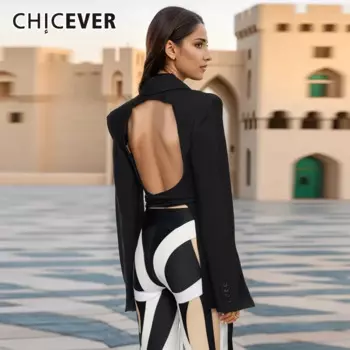 CHICEVER сращенный блейзер на шнуровке для женщин с зубчатым воротником и длинным рукавом, высокой талией и открытой спиной, утягивающий пиджак, женское новое пальто