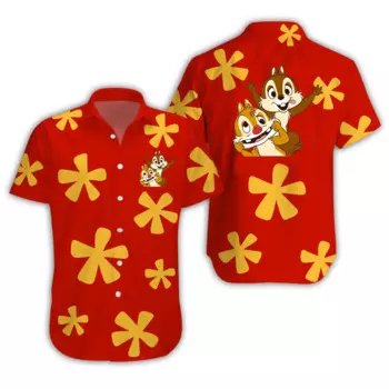 Chip N Dale Тропическая гавайская модная летняя рубашка с коротким рукавом Disney Chip And Dale Гавайская рубашка Пляжная рубашка на пуговицах Мужская