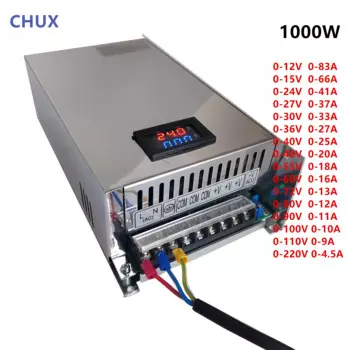 CHUX Регулируемый импульсный источник питания с дисплеем 0-12 В 15 в 24 в 27 в 36 в 40 в 48 в 55 в 1000 Вт SMPS 60 в 80 в 90 в 100 в 110 В 220 В постоянного тока