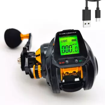 Цифровая рыболовная МУЛЬТИПЛИКАТОРНАЯ катушка со вспышкой поклевки, точным счетчиком лески, большим цифровым дисплеем, 7,2: 1