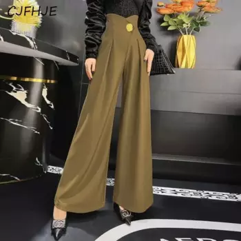 CJFHJE Женские Модные темпераментные широкие брюки, корейские свободные прямые зауженные брюки с завышенной талией, универсальные брюки