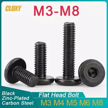 CLOXY Мебельные винты черные низкоуглеродистая сталь M3 M4 M5 M6 M8