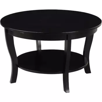 Convenience Concepts Круглый журнальный столик American Heritage с полкой, черный, 30 x 30 x 18 дюймов