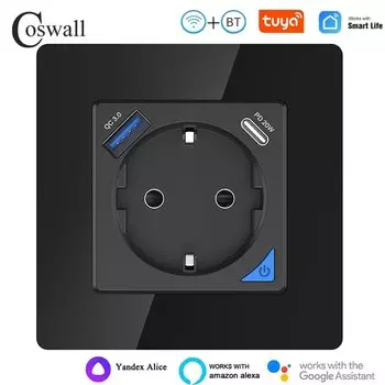 Coswall Alice стеклянная розетка с USB 20 Вт