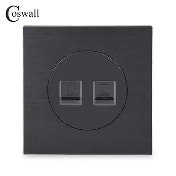 Coswall черная алюминиевая настенная розетка CAT5E с двумя разъемами RJ45