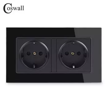 Coswall черная стеклянная розетка 16А