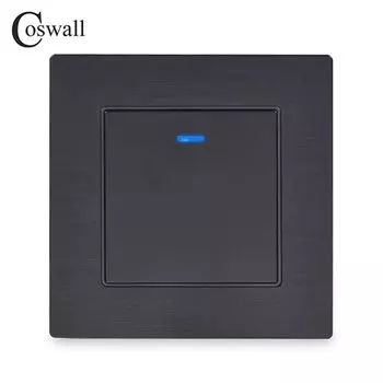 Coswall квадратный ключ 1 комплект 1 способ вкл/выкл настенный выключатель света светодиодный светодиодным индикатором рыцарский черный Алюминиевый металлический панельный