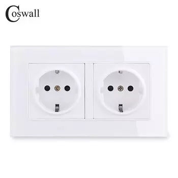 Coswall стеклянная розетка двойная с защитой C1