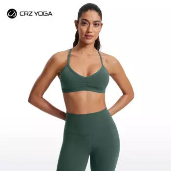 CRZ YOGA Butterluxe Женский спортивный бюстгальтер с рюшами и V-образным вырезом - Y Back Спагетти с тонкими бретелями Беспроводной мягкий бюстгальтер Укороченный топ для йоги