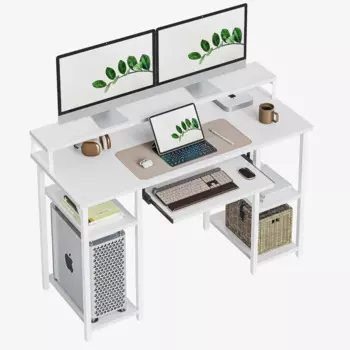 CubiCubi компьютерный стол с лотком для клавиатуры, 47 дюймов офисный стол с подставкой для монитора и полками для хранения, музыкальный студийный стол