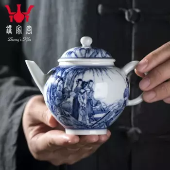 Цзиндэчжэнь ручная роспись фигурный керамический чайник домашний синий и белый chaiyao маленький чайник один горшок кунг-фу заварочный чайник