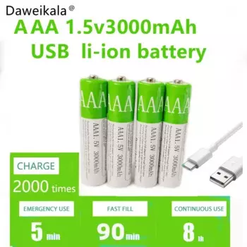 Daweikala 2024 АккумуляторыUSBAAA 1,5 В 5500 мАч литий-ионный аккумулятор для мыши с дистанционным управлениемЭлектрический