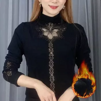 DAYIFUN-женская нижняя рубашка с длинными рукавами, полувысокий воротник, однотонный, облегающие женские топы, зимняя женская одежда-пуловер