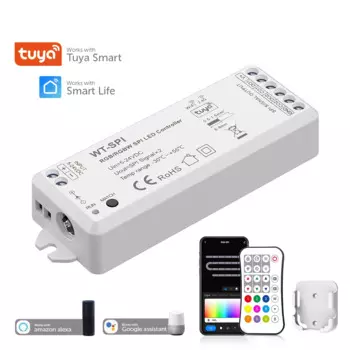 DC5V-24V 2.4G RF Tuya SPI светодиодный контроллер Wi-Fi пульт дистанционного управления Alexa Google Assistance для WS2811 WS2812B WS2815 RGB SK6812 WS2814 полосы