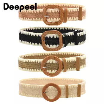 Deepeel 5x100 см винтажный плетеный ремень в стиле бохо женский кружевной широкий пояс с деревянной пряжкой искусственный соломенный декор ремни для платья пальто камербанды