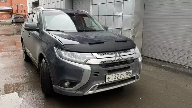 Дефлектор капота КОЖАНЫЙ для Mitsubishi Outlander 2018 – н.в. III Рестайлинг 3 Митсубиси Аутдлендер