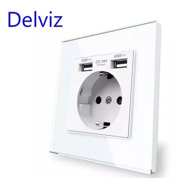 DELVIZ Розетка настенная из закаленного стекла с двумя USB-портами