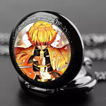 Demon Slayer Zenitsu стеклянный купол винтажные кварцевые карманные часы для мужчин и женщин кулон ожерелье цепочка очаровательные часы ювелирные изделия подарки