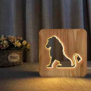 Деревянная 3d-лампа в виде льва для мужчин, светодиодный ночник с USB, спасветильник светильник для спальни, декоративная настольная лампа для детей, подарок на день рождения