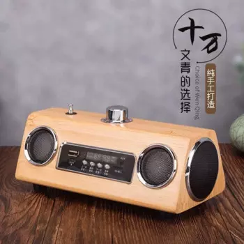 Деревянный двойной звуковой сигнал FM-радио Ретро Портативные Bluetooth-колонки Открытый беспроводной BT музыка U-дисковая карта Сабвуфер с дистанционным управлением