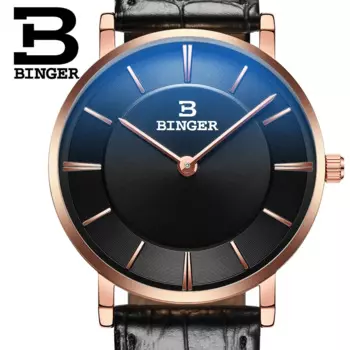 Дешевые 2016, новые часы для пар BINGER, тонкий стиль, женские модные кварцевые часы, мужские деловые наручные часы с кожаным ремешком B-9013G