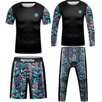 Детские компрессионные тренировочные костюмы для ММА, Детские Bjj Rashguard, муай тай, бриджи + брюки, наборы для мальчиков, спортивный костюм для спортзала и фитнеса