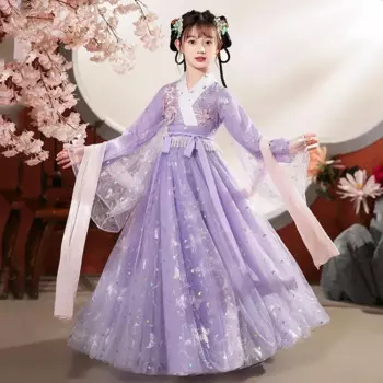 Детские костюмы для косплея Hanfu для девочек, шифоновый костюм принцессы Тан, традиционное китайское платье ханьфу, китайские народные танцы