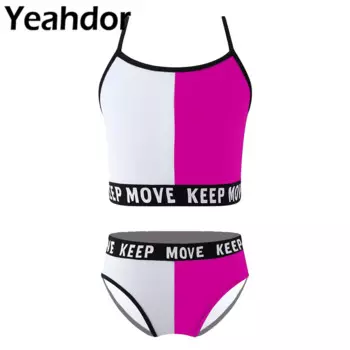 Детские купальники для девочек, купальный костюм с регулируемыми бретелями, симметричные контрастные укороченные топы и трусы, комплект для пляжа, купальный костюм