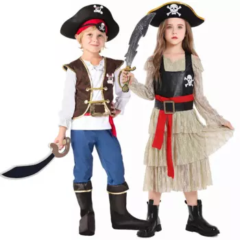 Детский костюм пирата из Карибского моря, маскарадный костюм Captian Jack Sparrow Little Pirate для мальчиков и девочек, костюм для косплея на Хэллоуин