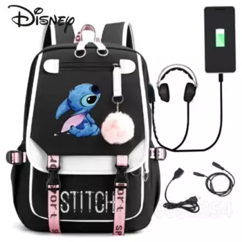 Детский школьный ранец Disney Stitch, многофункциональный вместительный рюкзак с USB-разъемом, сумка для студентов