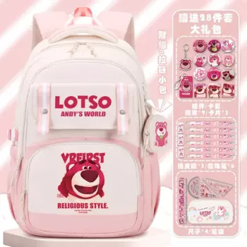 Детский школьный ранец Sanrio с клубничным медведем, вместительный легкий рюкзак с рисунком аниме для студентов, с двумя лямками