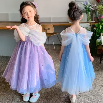 Детское платье с блестками, фиолетовое, синее, для девочек 3-10 лет