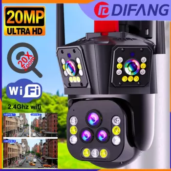 DIFANG 10K Уличная Wi-Fi камера безопасности, 20-кратный зум, экран 5 линз 3, обнаружение движения AI, 360° ° Широкоугольная беспроводная камера видеонаблюдения PTZ