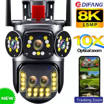 DIFANG 8K 15MP Wi-Fi IP-камера наблюдения для улицы 3 экрана 10-кратный оптический зум 360 ° Камера видеонаблюдения PTZ Видеокамера видеонаблюдения