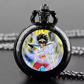 Дизайнерские стеклянные купольные кварцевые карманные часы Saint Seiya с прочной цепью арабский циферблат с цифрами для мужчин и женщин креативные подарки