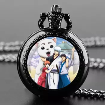 Дизайнерские стеклянные купольные кварцевые карманные часы Gintama с прочной цепью арабский циферблат с цифрами для мужчин и женщин креативные подарки