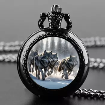 Дизайнерские стеклянные кварцевые карманные часы Wolf Pack со стеклянным куполом и прочной цепочкой, арабские цифры и циферблат, креативный подарок для мужчин и женщин