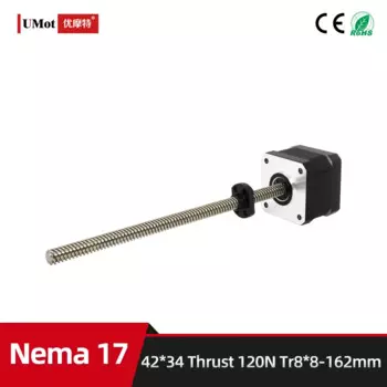 Длина 34,5 мм Nema 17 микро-винтовой шаговый двигатель с винтовым валом 162 мм упорный 120N трапециевидная резьба 8 мм вывод 8 мм