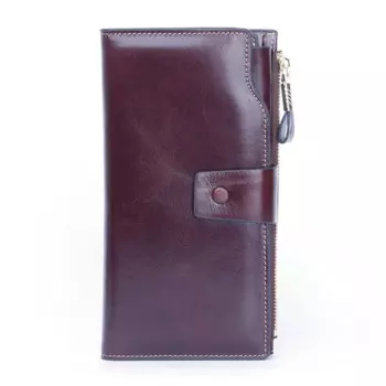 Длинный кошелек из натуральной кожи с блокировкой RFID для женщин, женский роскошный кошелек из вощеной кожи с отделением для монет