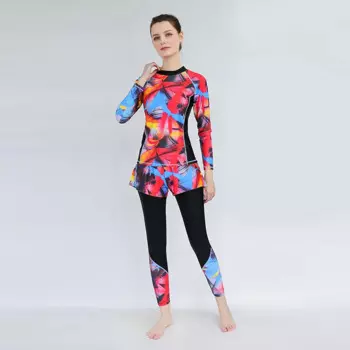 Длинный купальник Burkini, скромный купальник для мусульманских женщин с брюками и защитой от солнца, купальник из двух частей, консервативный купальник, пляжная одежда